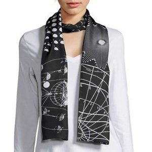 BCBGMAXAZRIA Silk "Moon Calendar" Black White Print Scarf OS NWT
